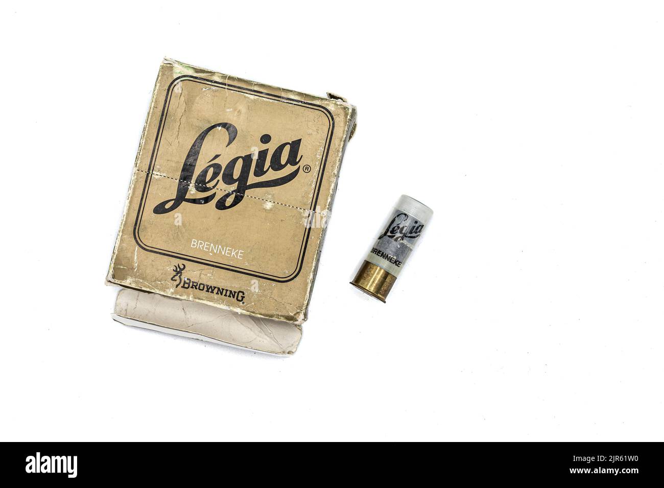 A shotgun cartridges box for hunting on white background Stock Photo