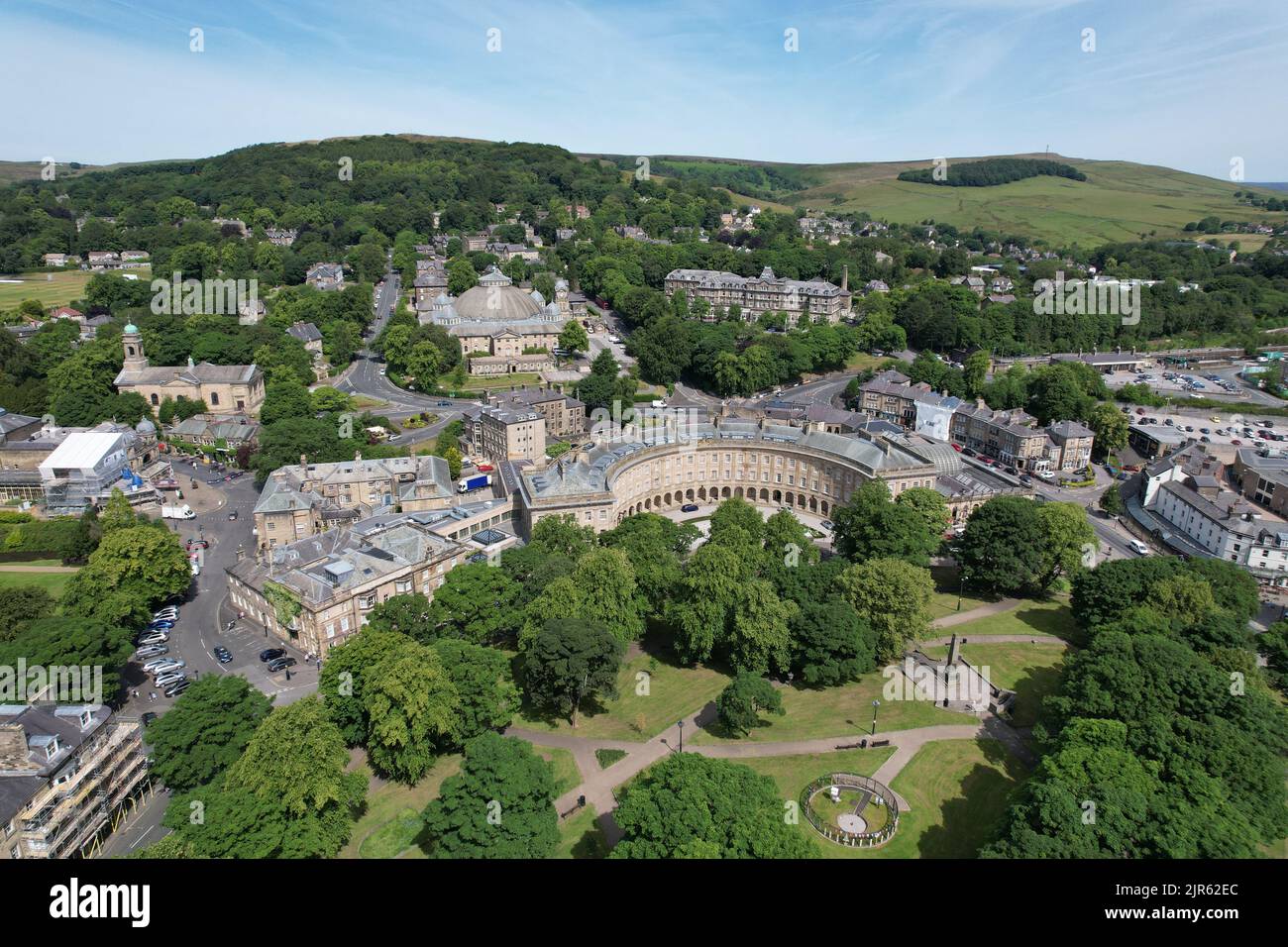 Buxton town Derbyshire peak district UK drone aerial view Stock Photo