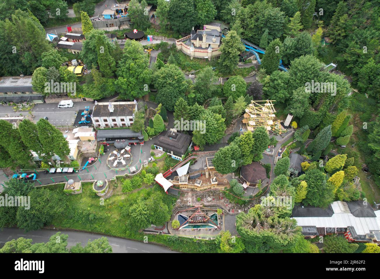 Gulliver's Kingdom, Matlock Bath UK drone aerial view Stock Photo Alamy