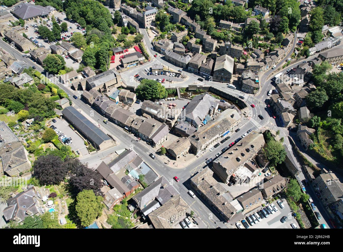 Holmfirth  West Yorkshire, England  drone aerial view Stock Photo