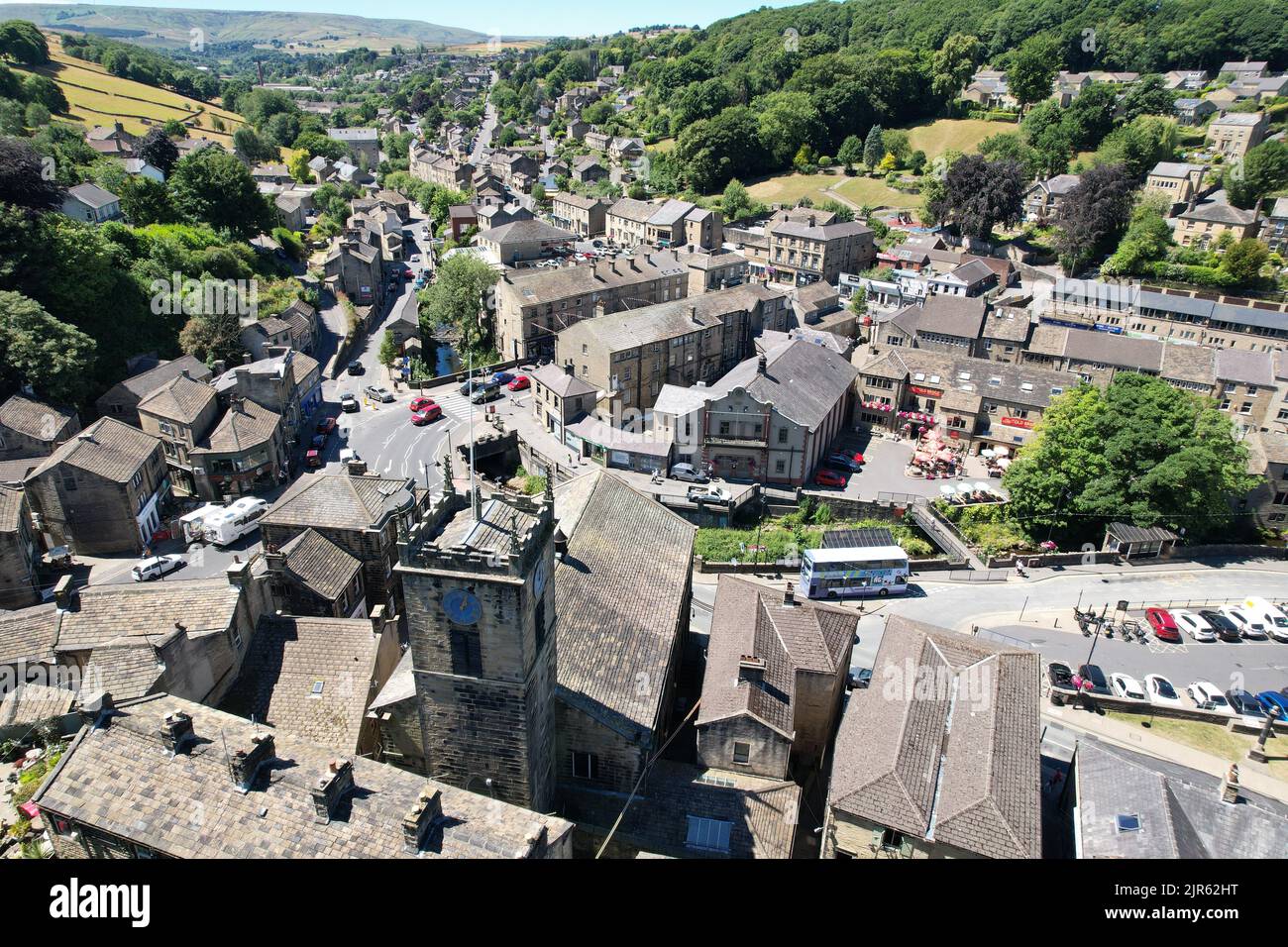 Holmfirth  West Yorkshire, England  drone aerial view Stock Photo