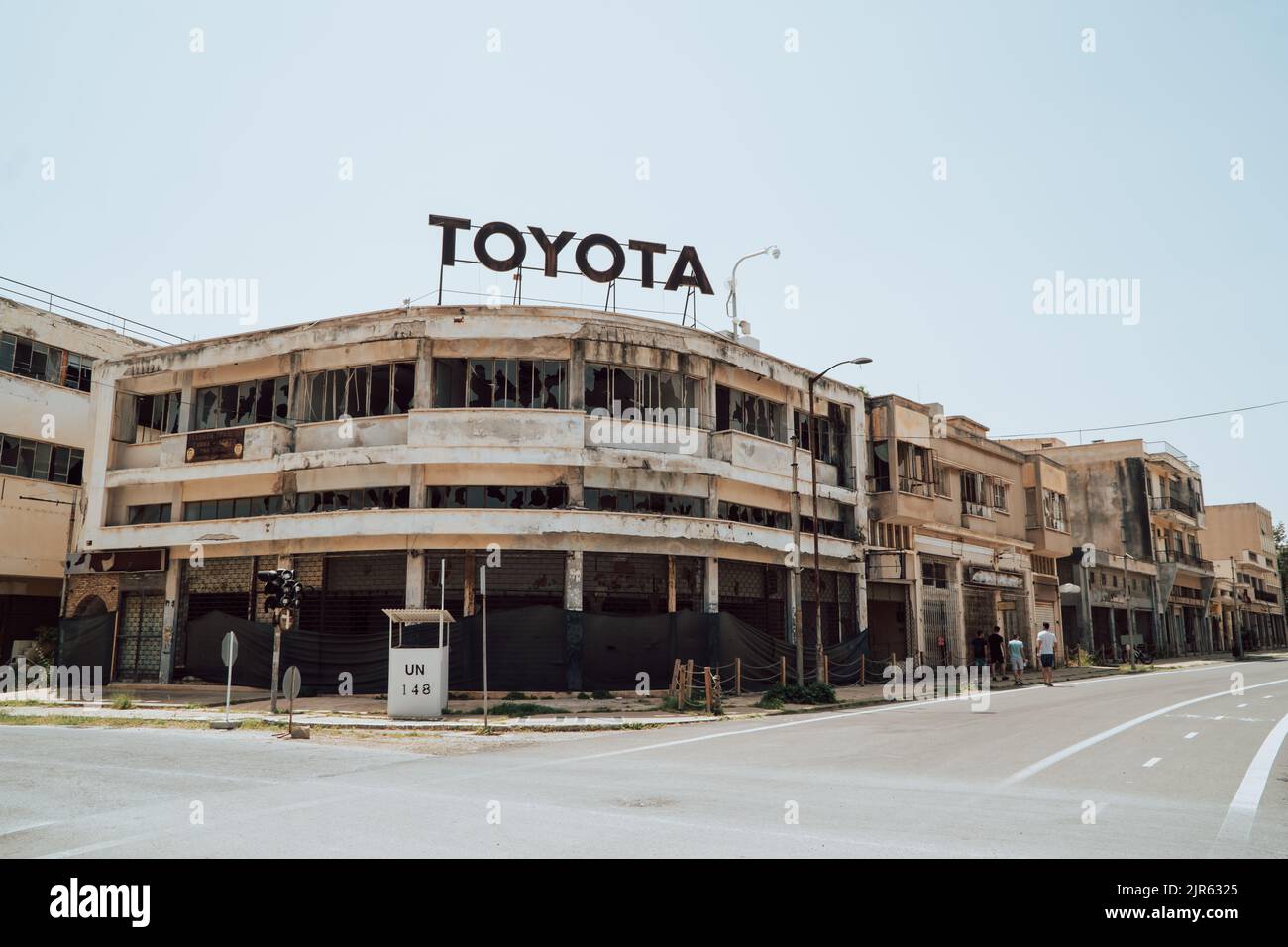 The abandoned Toyota dealership in the ghost town resort of Varosha Stock Photo
