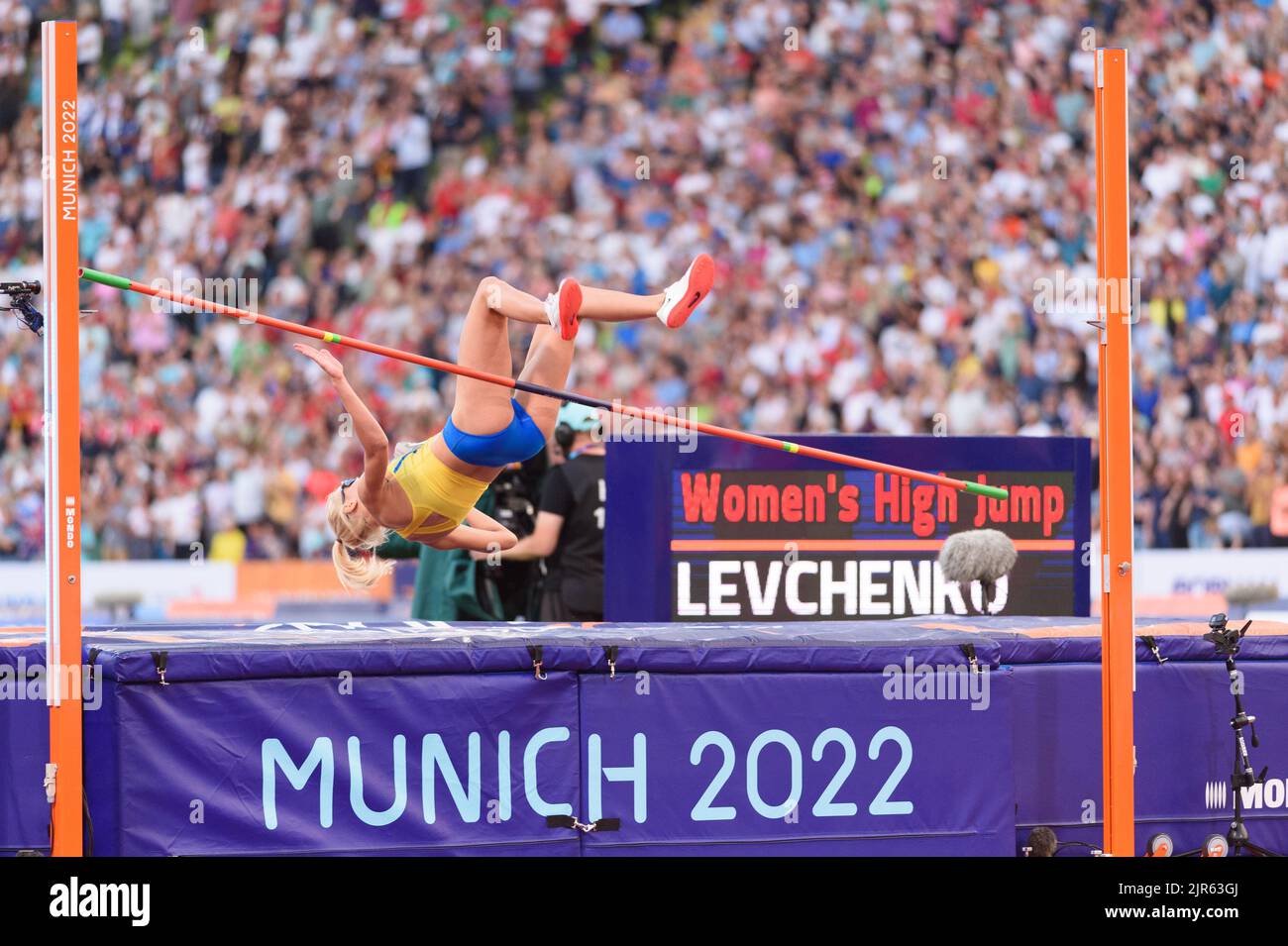 August 22, 2022, Munich, Germany: YULIYA LEVCHENKO (Ukraine) during the womens high jump final at the European Athletics Championships Munich 2022 in Olympiastadion, Munich. (Credit Image: © Sven Beyrich/Sport Press Photo via ZUMA Press) Stock Photo