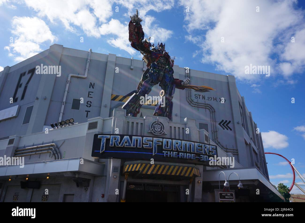 A low angle shot of the Transformers the Ride attraction in Universal Studios Stock Photo Alamy