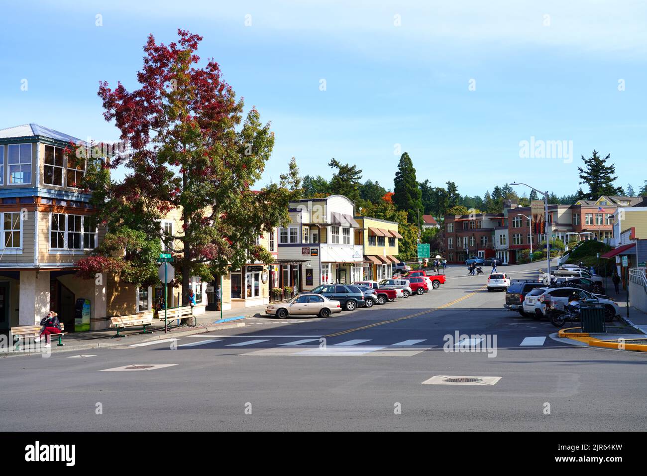 FRIDAY HARBOR, WA -1 OCT 2021- View of downtown Friday Harbor, the main ...