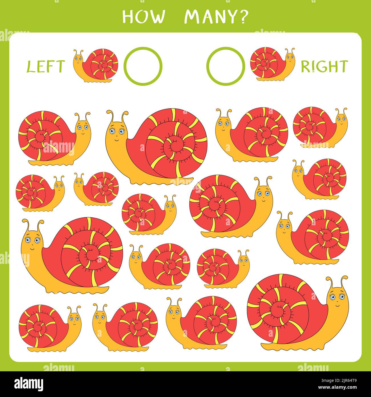 Count how many snails goes to the left and to the right and write the result Stock Photo Alamy