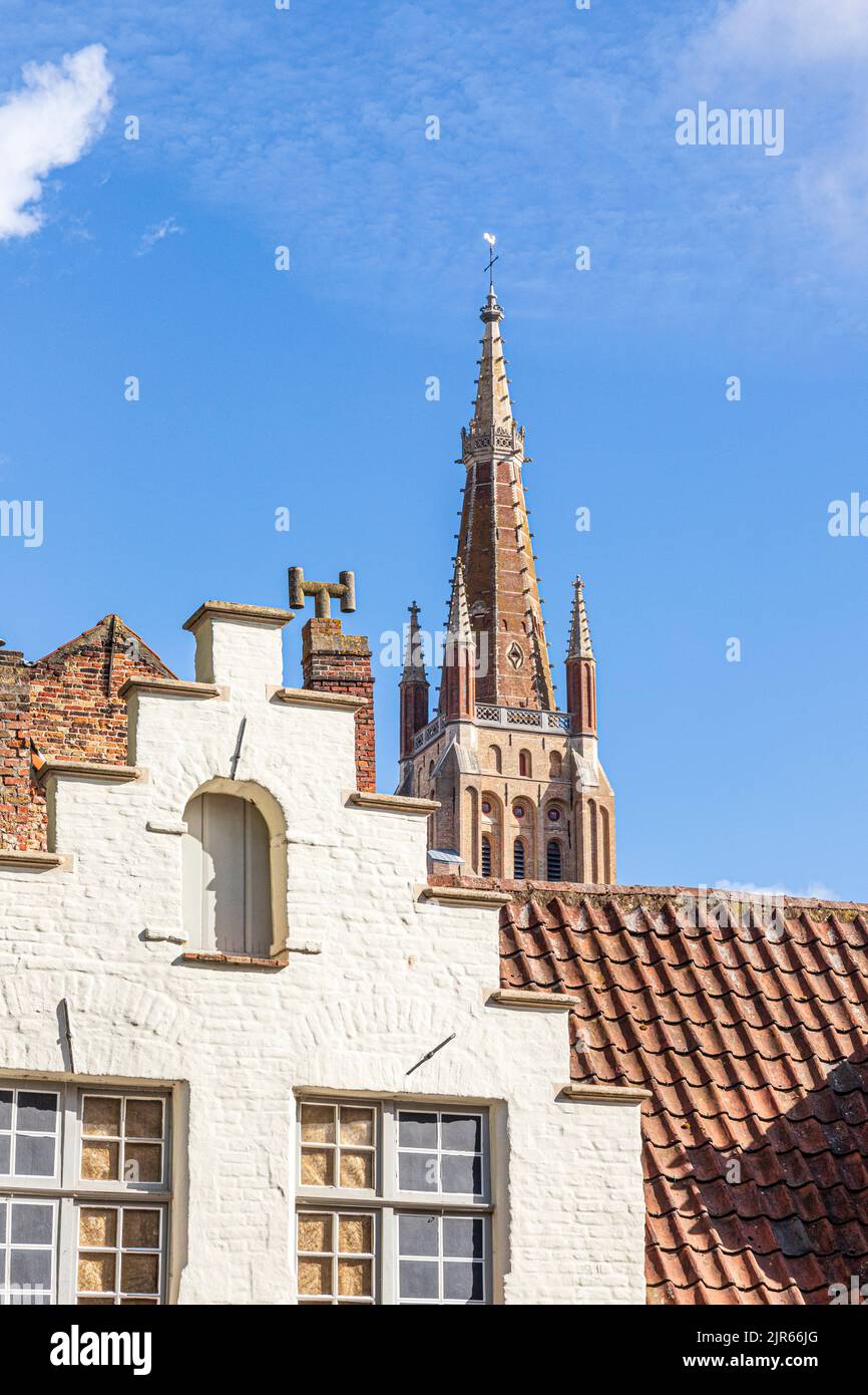 Looking up at traditional architecture in Bruges, Belgium Stock Photo