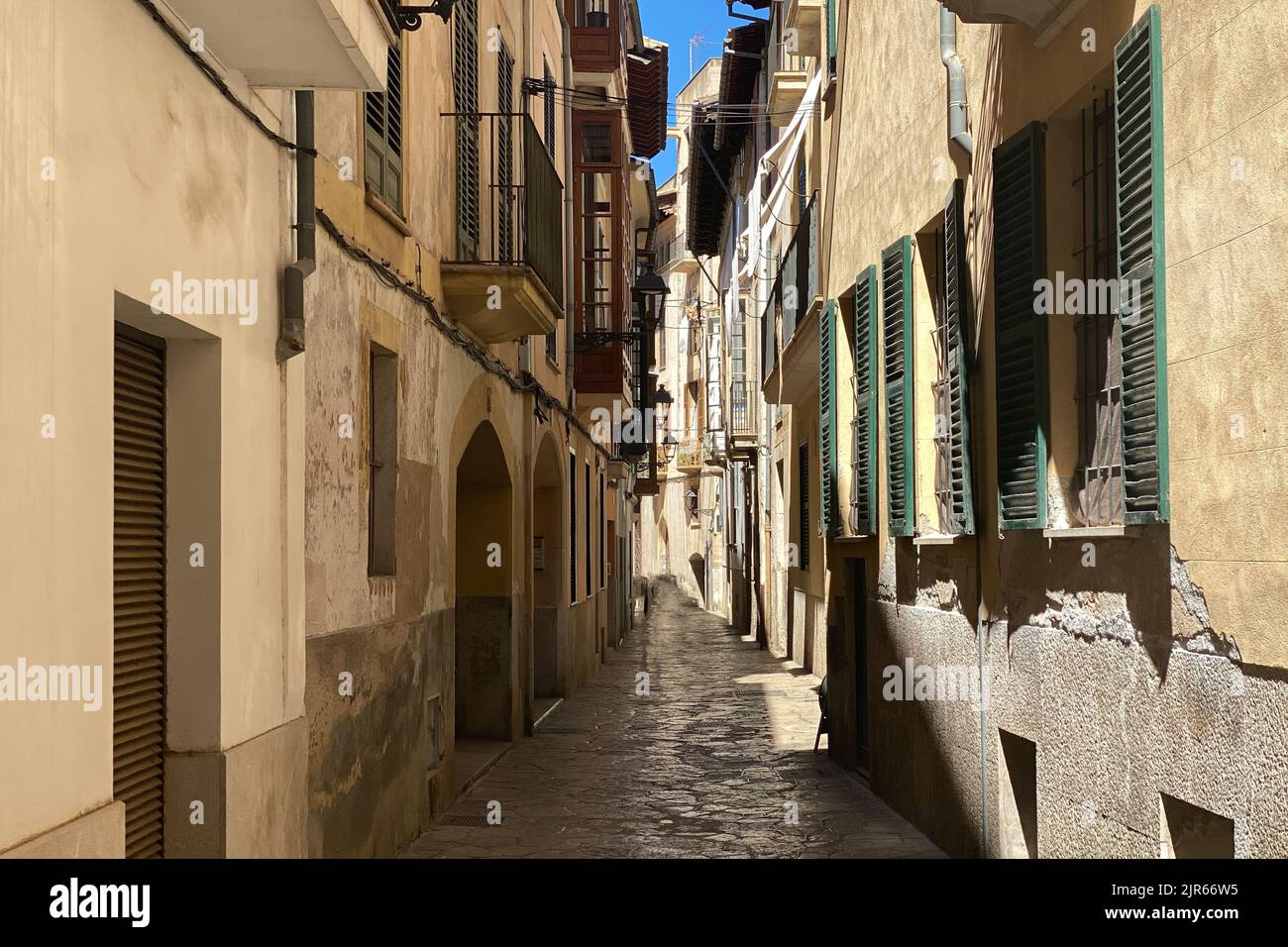 Street in the historic city center of Palma Majorca, Spain, Mediterranean Sea Island. Stock Photo