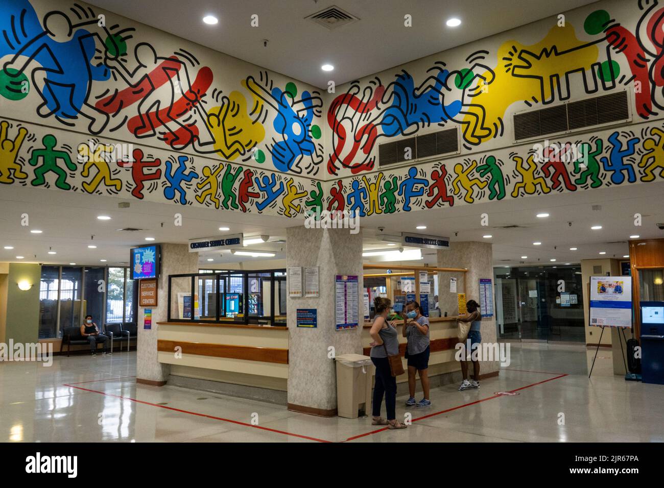 Keith Haring mural inside Woodhull Hospital lobby in Brooklyn NYC Stock