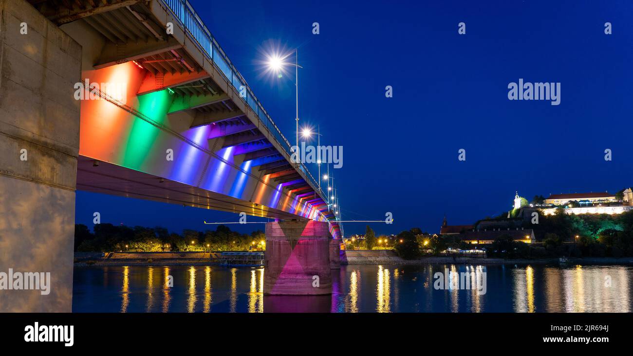 Varadinsky View of Varadinsky bridge at night with colored lights Stock Photo - Alamy