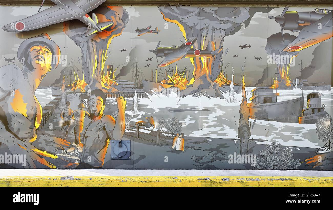 147 The Bombing of Darwin-commemorative mural unveiled in the 70th anniversary of the event. Darwin-Australia. Stock Photo