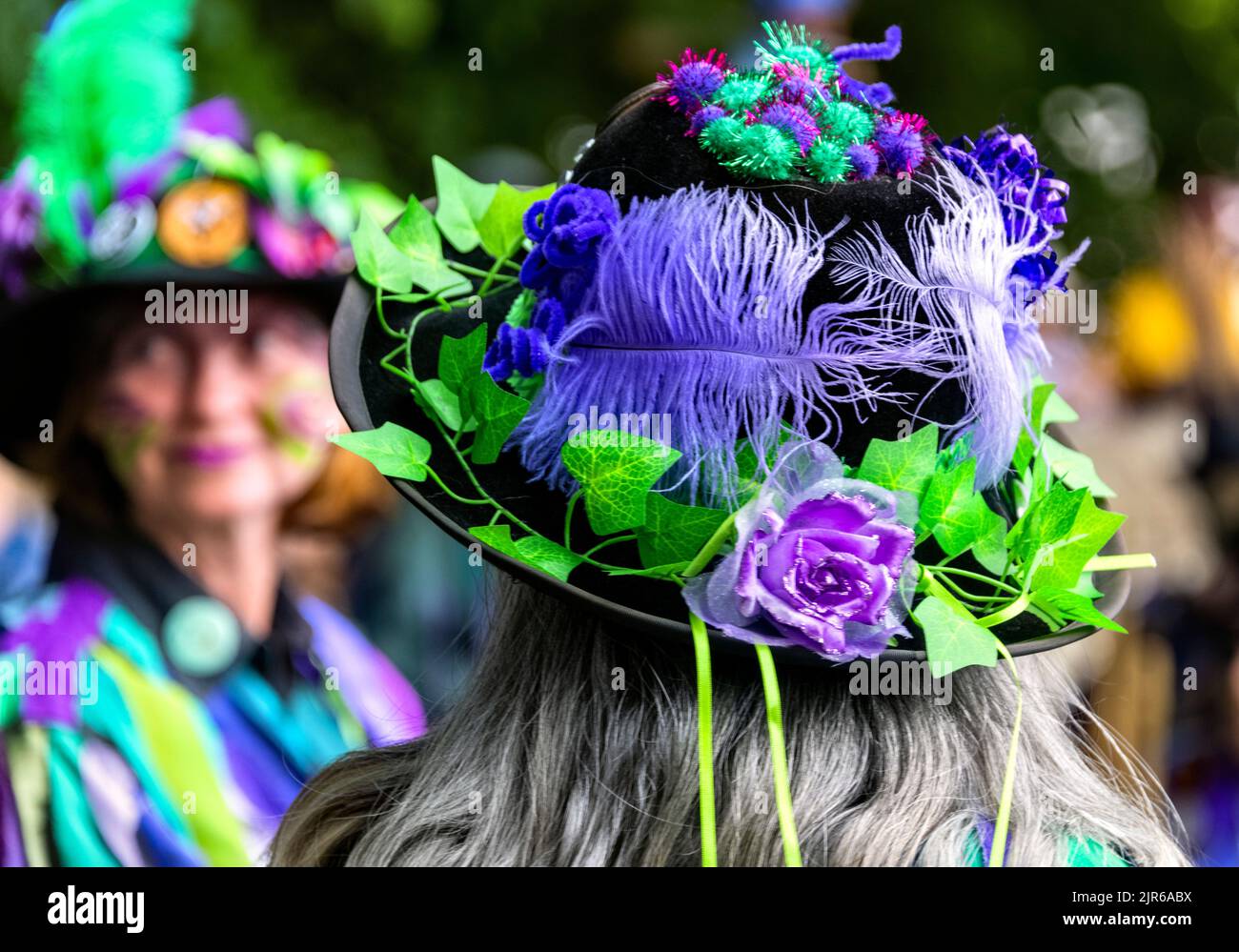 Close up of Morris Dancers costume and hat at Flamstead Scarecrow Festival 2022 Stock Photo