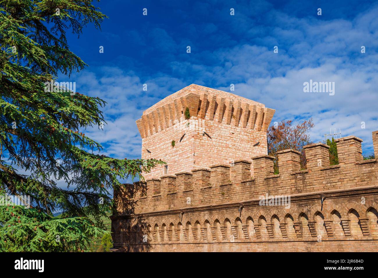 San Severino (St Severinus) Tower in Spello medieval historical center Stock Photo