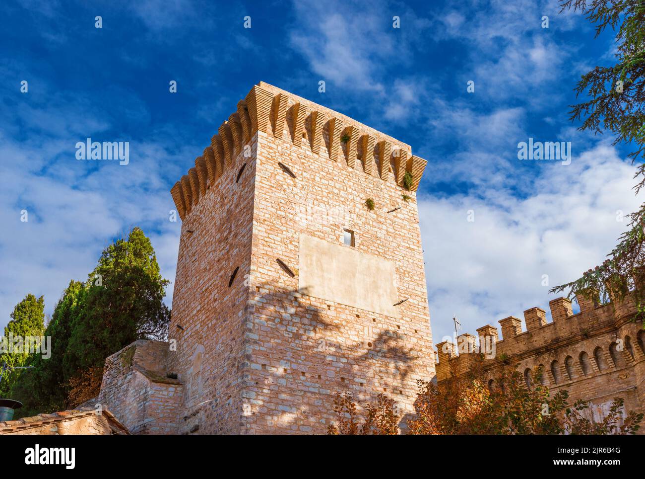 San Severino (St Severinus) Tower in Spello medieval historical center Stock Photo