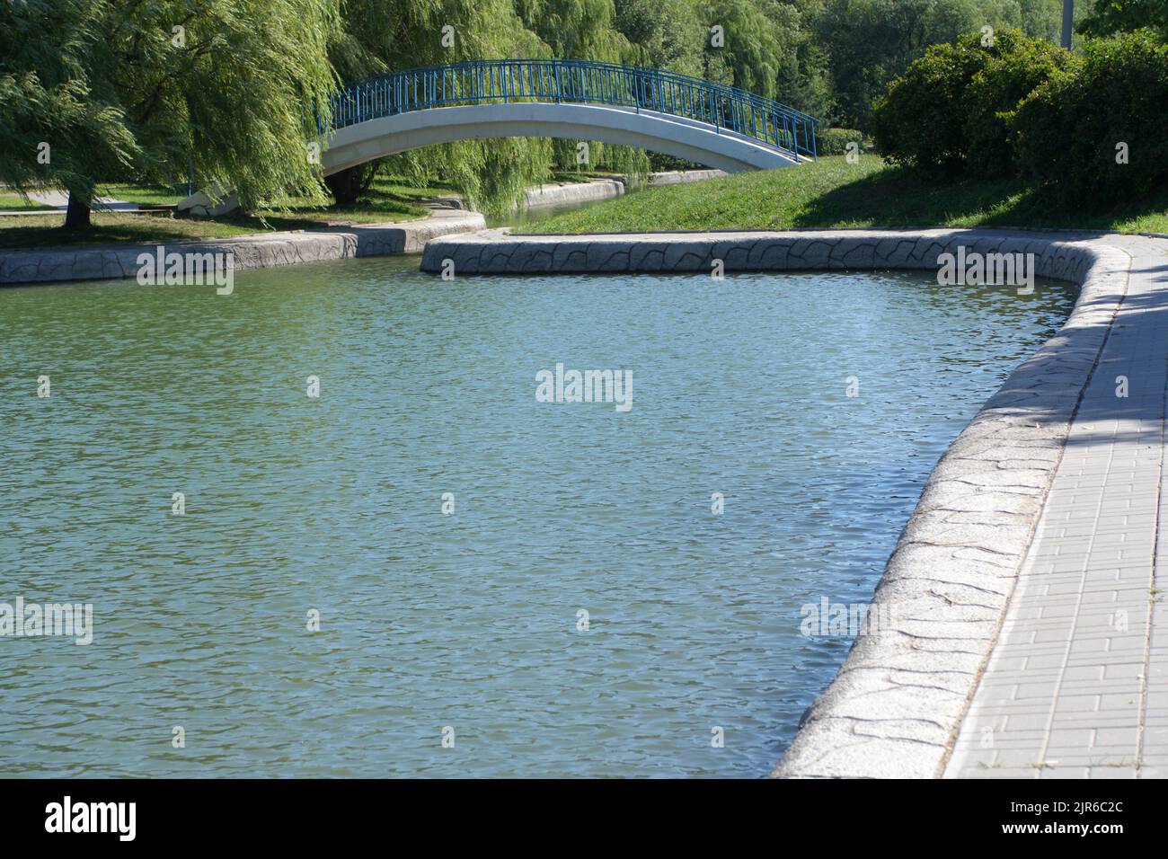 pond in city park at dry sunny summer day Stock Photo - Alamy