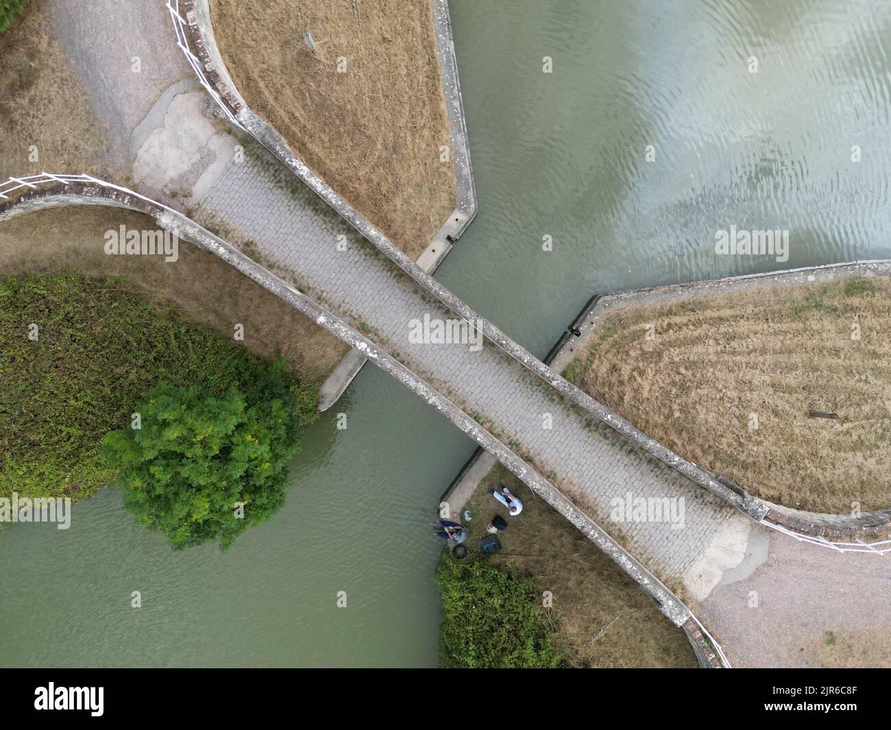 An aerial of Staverton Canal Bridge Path, & Avon Canal, Staverton, Trowbridge, Wiltshire