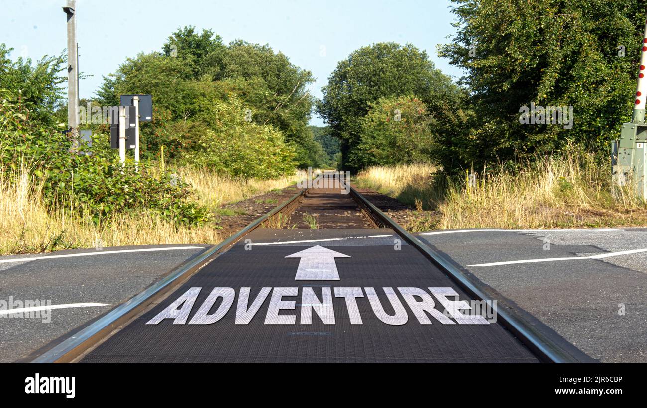 Street Sign the Direction Way to to Adventure Stock Photo - Alamy