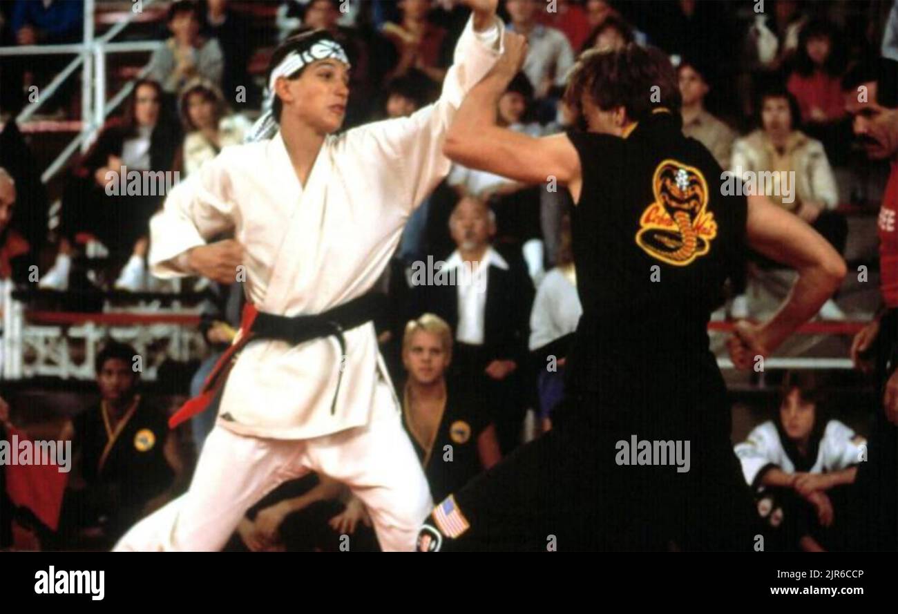 THE KARATE KID 1984 Columbia Pictures film with Ralph Macchio at left Stock Photo