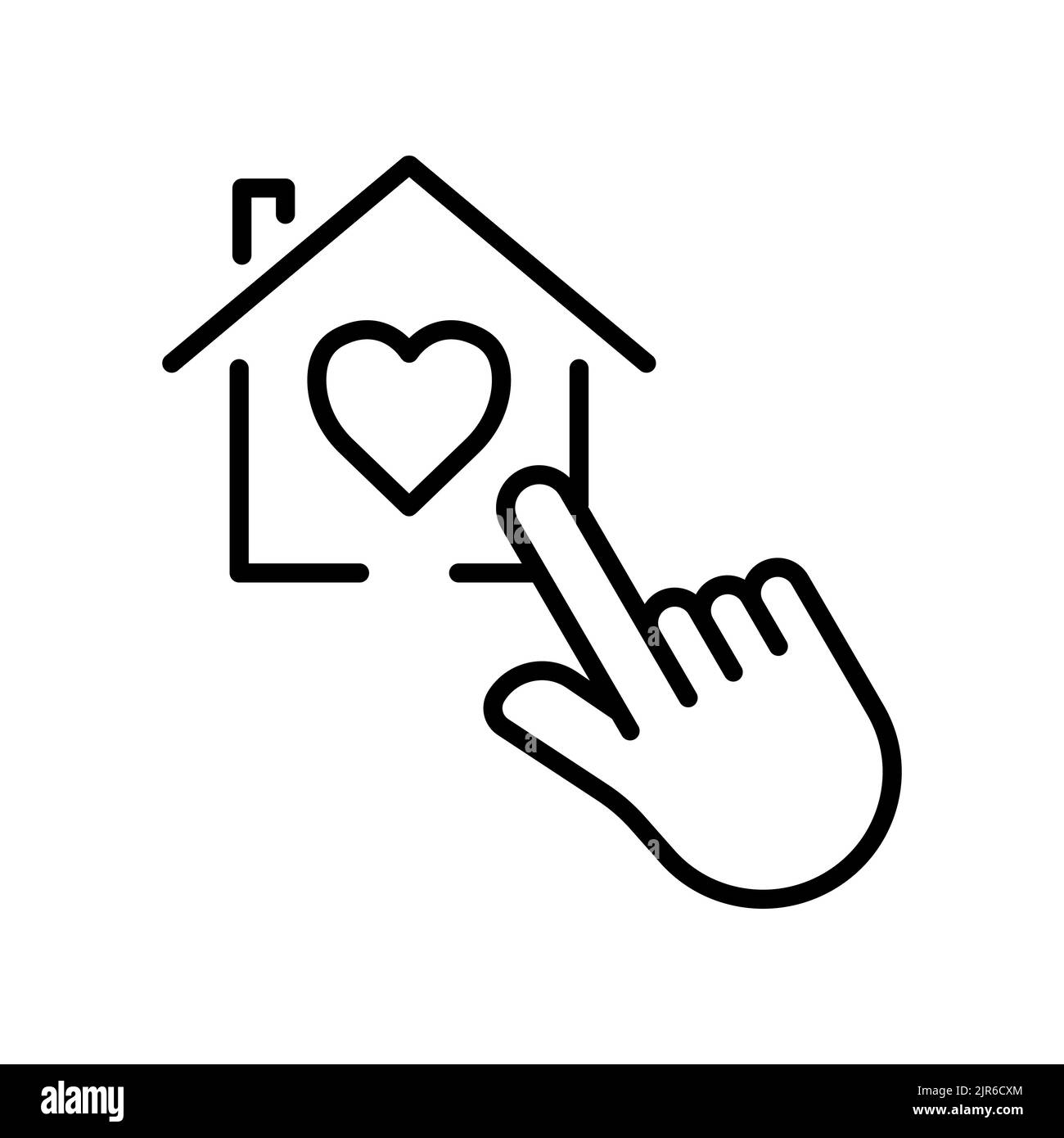 Hand touch icon with house and heart. icon related to charity, affection, love. Line icon style. Simple design editable Stock Vector