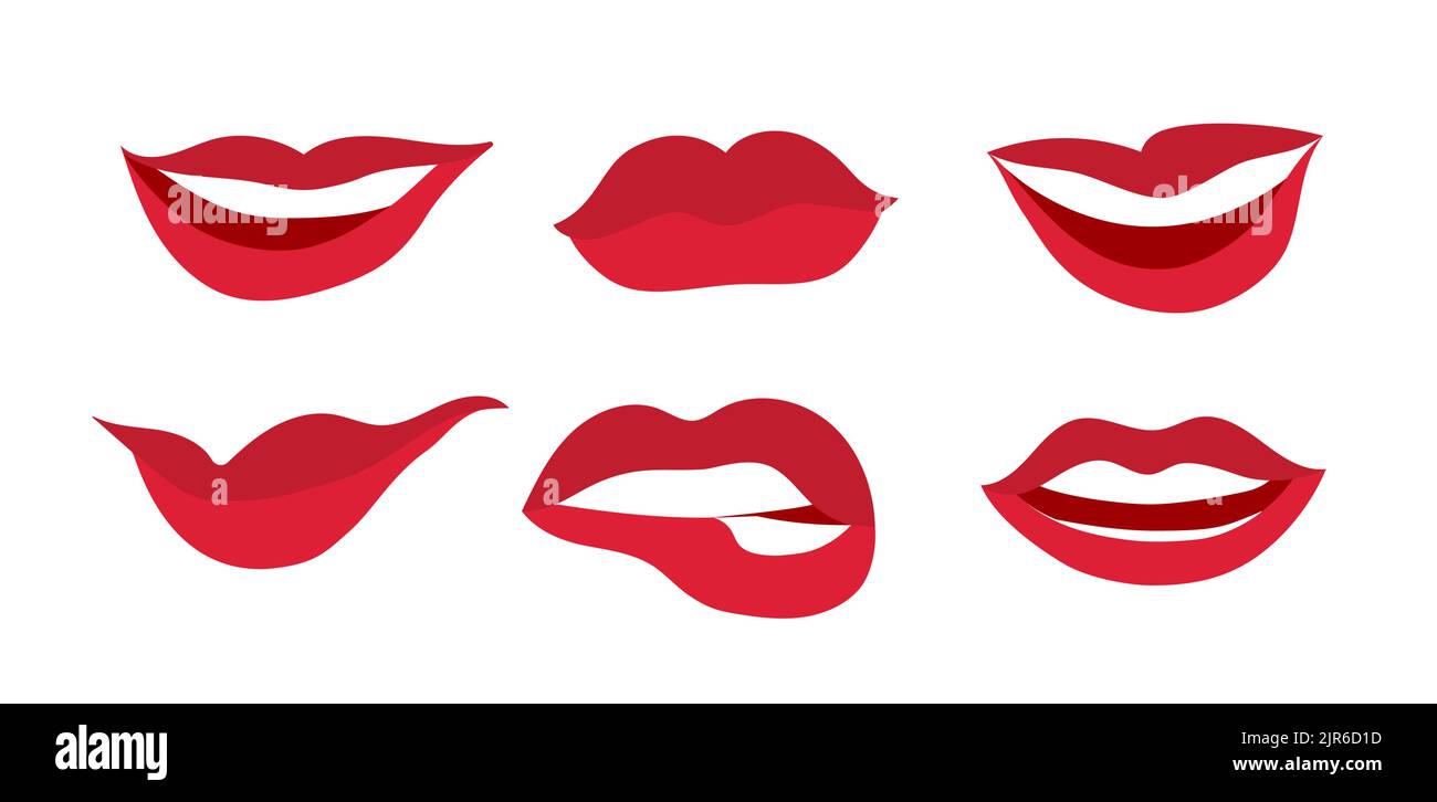 Vector Mouth Kiss Lip Red Woman Icon Lipstick Sexy Makeup Flat Shape Lips Design Expression 2519