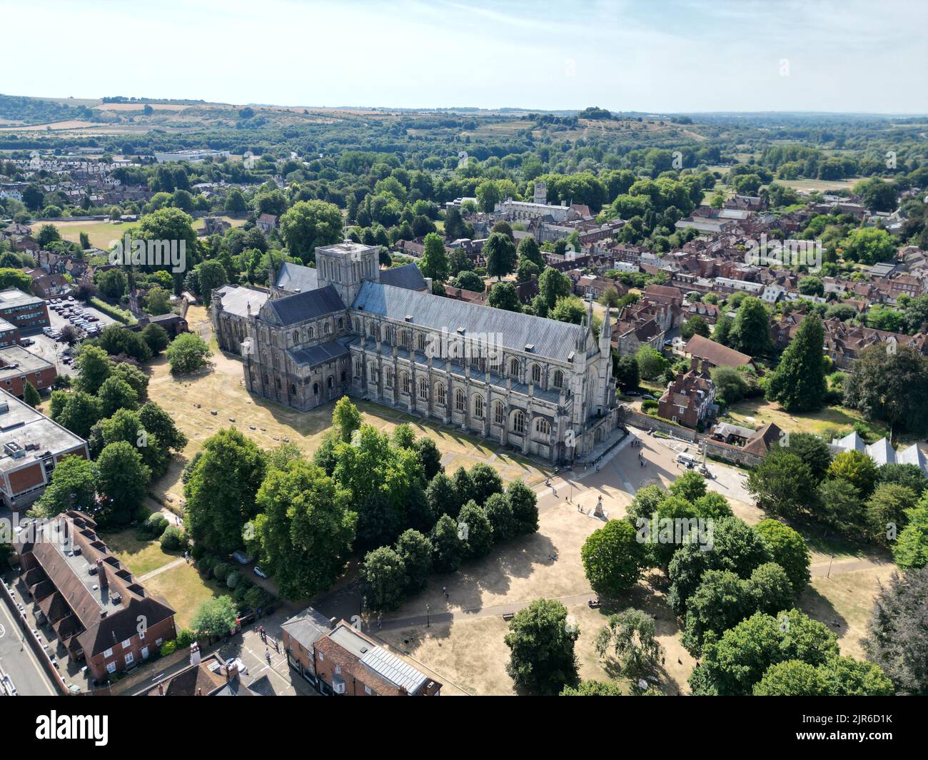 Winchester Cathedral England drone aerial Stock Photo Alamy