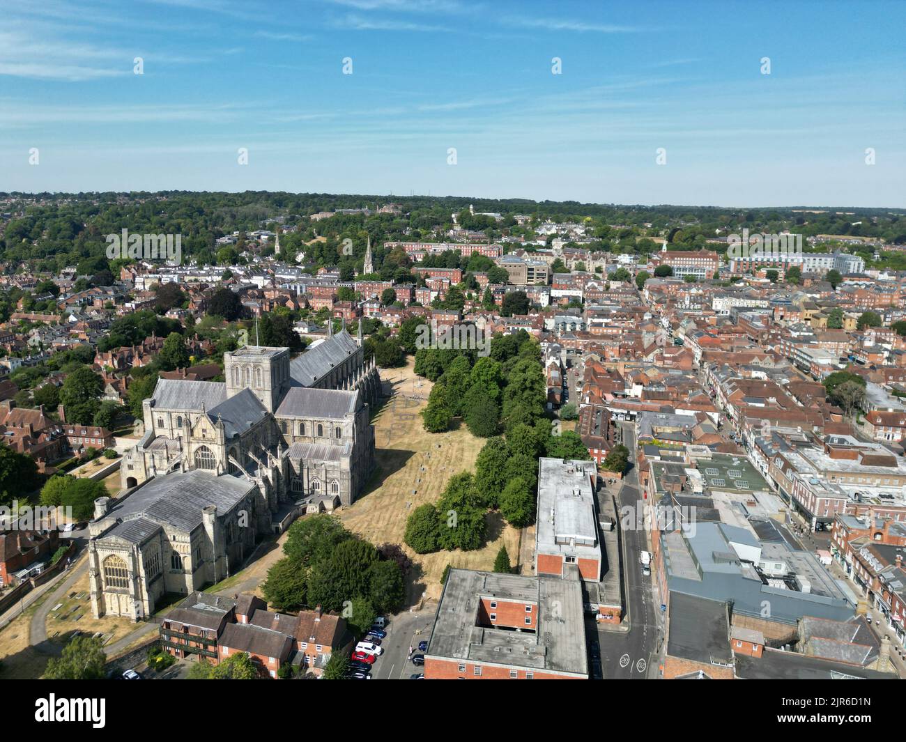 Winchester Cathedral England drone aerial Stock Photo Alamy