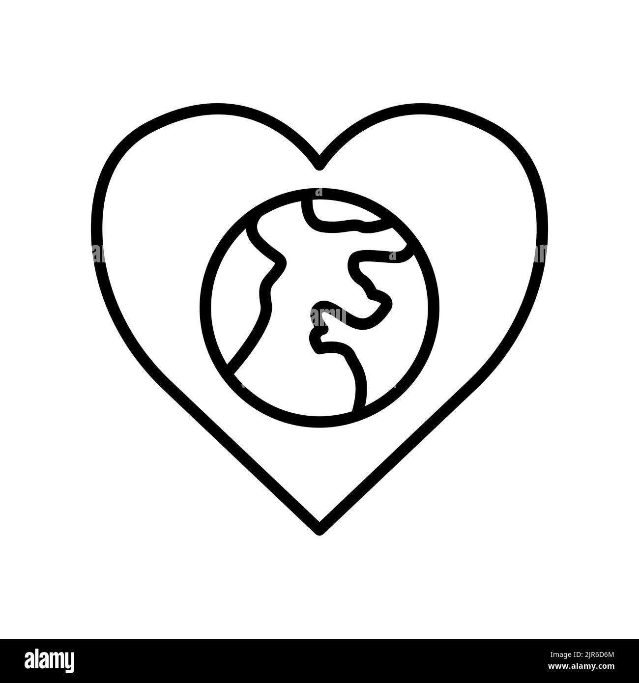 Earth icon in heart. icon related to charity, International day of charity. Line icon style. Simple design editable Stock Vector