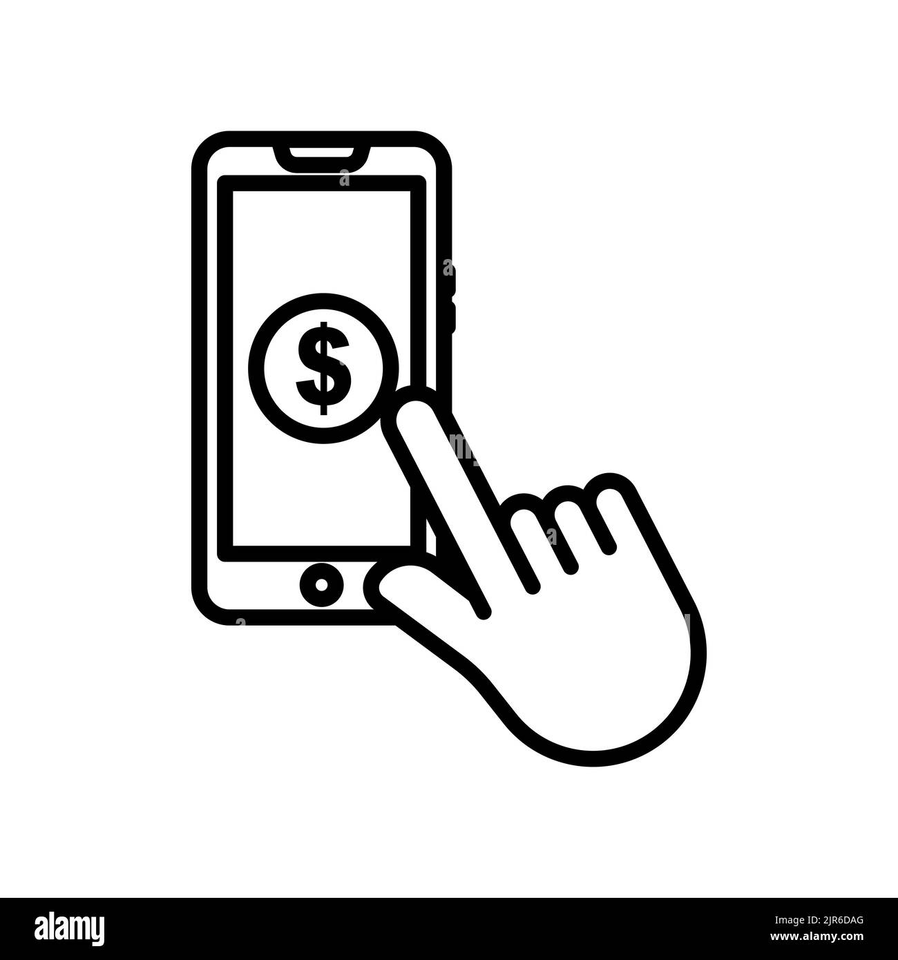 Hand touch icon with dollars in mobile phone . icon related to charity, business. Line icon style. Simple design editable Stock Vector