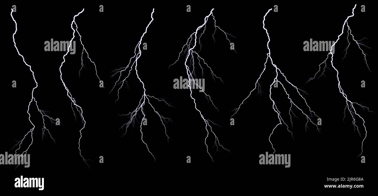 Set of different lightning bolts isolated on black background Stock ...