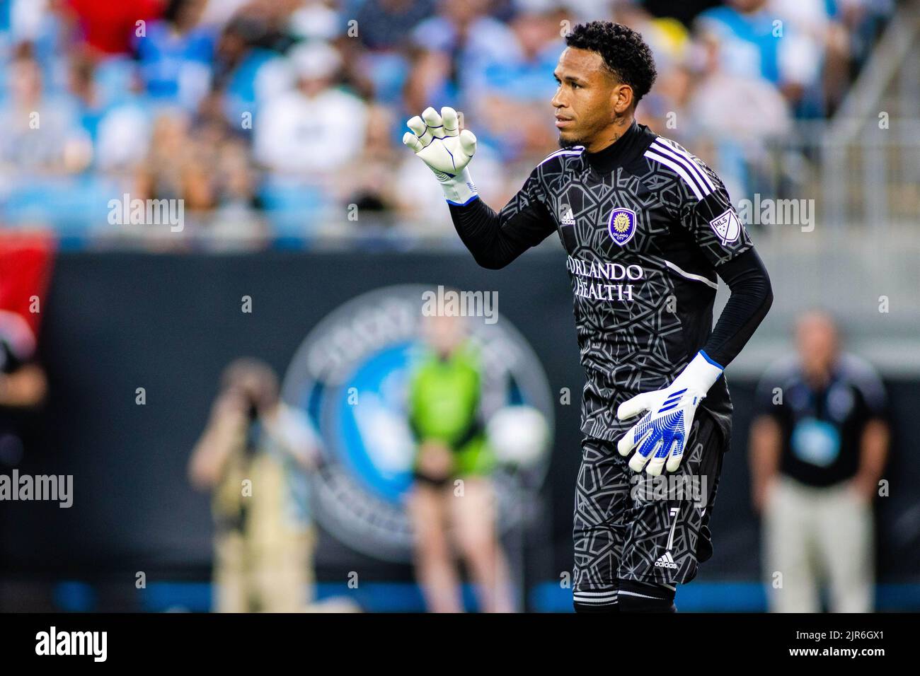 August 21, 2022: Orlando City goalkeeper Pedro Gallese (1) during the first half against the Charlotte FC in the Major League Soccer match up at Bank of America Stadium in Charlotte, NC. (Scott Kinser) Stock Photo