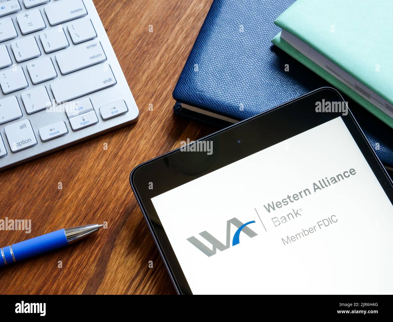 KYIV, UKRAINE - July 06, 2022. Tablet with Western Alliance Bank logo. Stock Photo