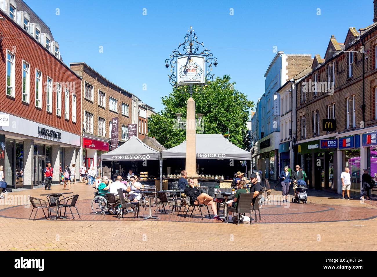 Pavement coffee stall, High Street, Chelmsford, Essex, England, United Kingdom Stock Photo