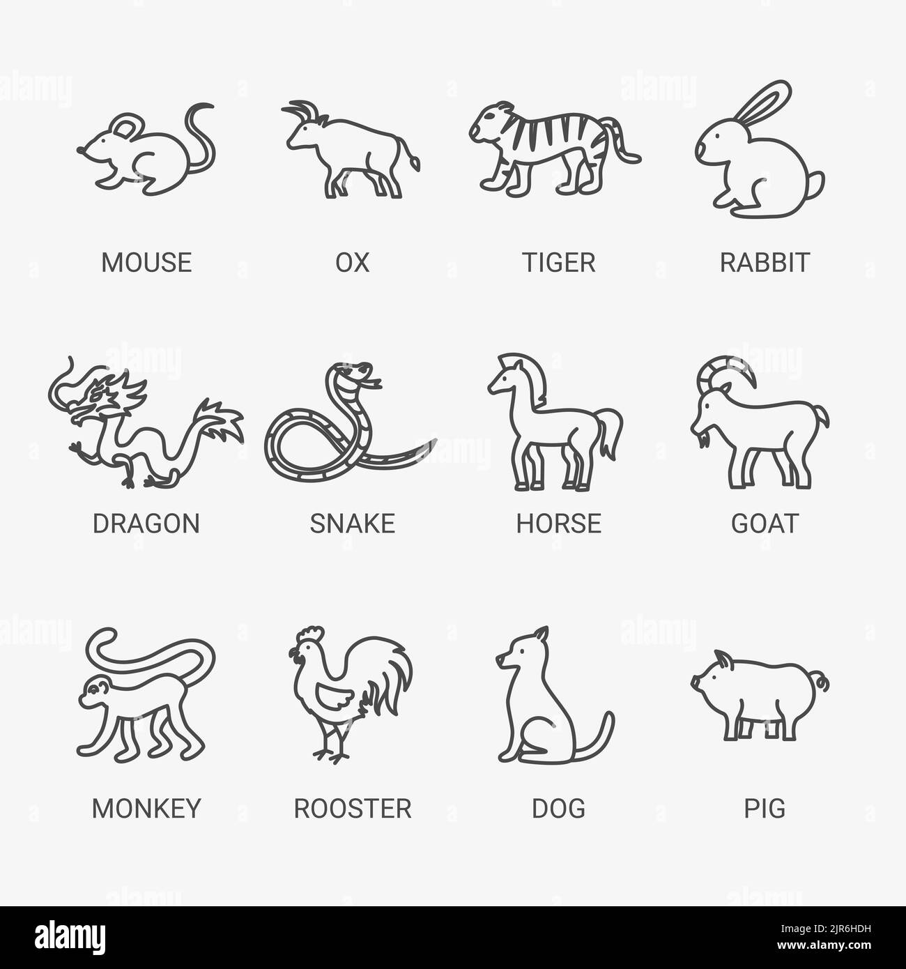 Chinese Zodiac Line Symbols Set Stock Vector Image Art Alamy