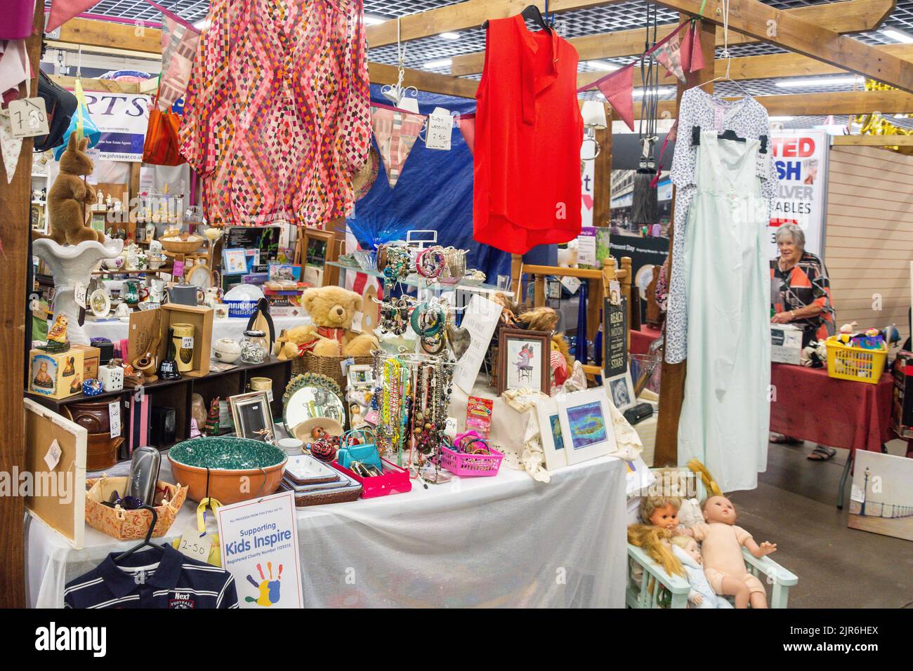 Antiques stall, Chelmsford Indoor Market, Bellmead, Chelmsford, Essex, England, United Kingdom Stock Photo