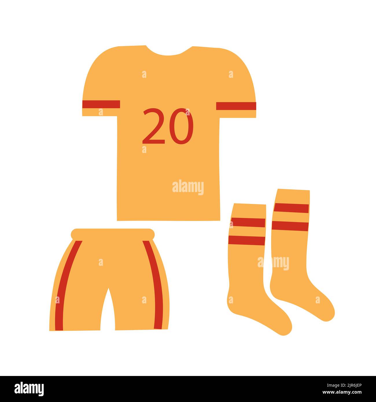 Football player clothing. T-shirt, balls and knee-highs are attributes of the clothes of the game of football. Design element. Stock Vector