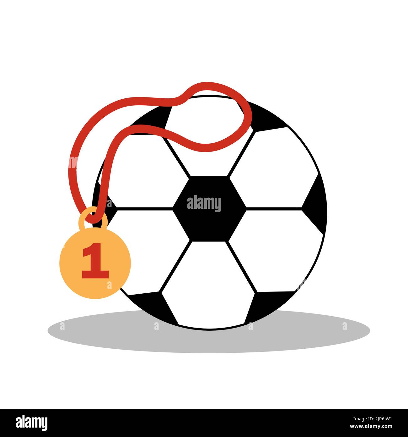 Soccer ball with championship winner medal. Football game attributes