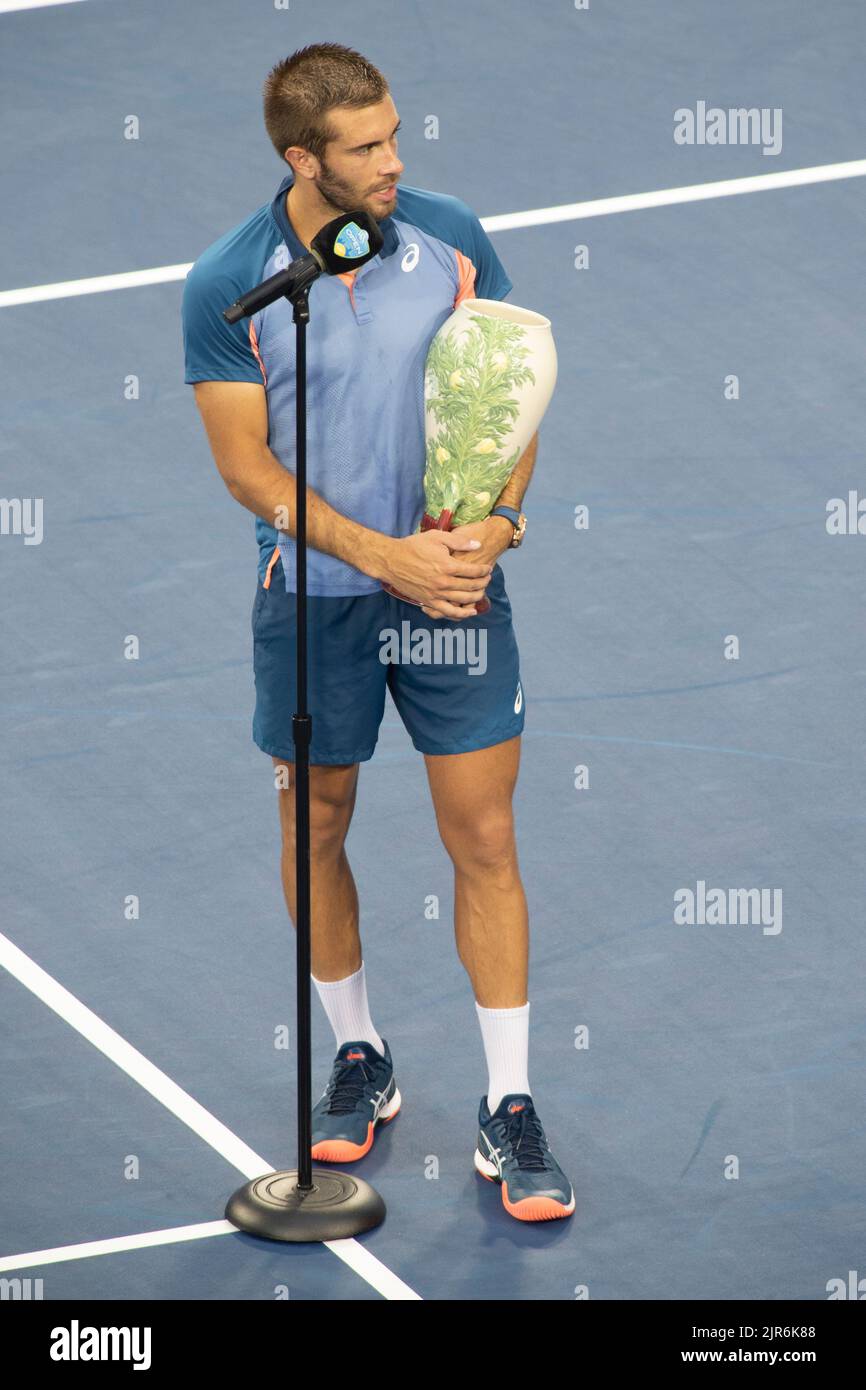 Mason, Ohio, USA. 21st Aug, 2022. Borna Coric celebrates beating