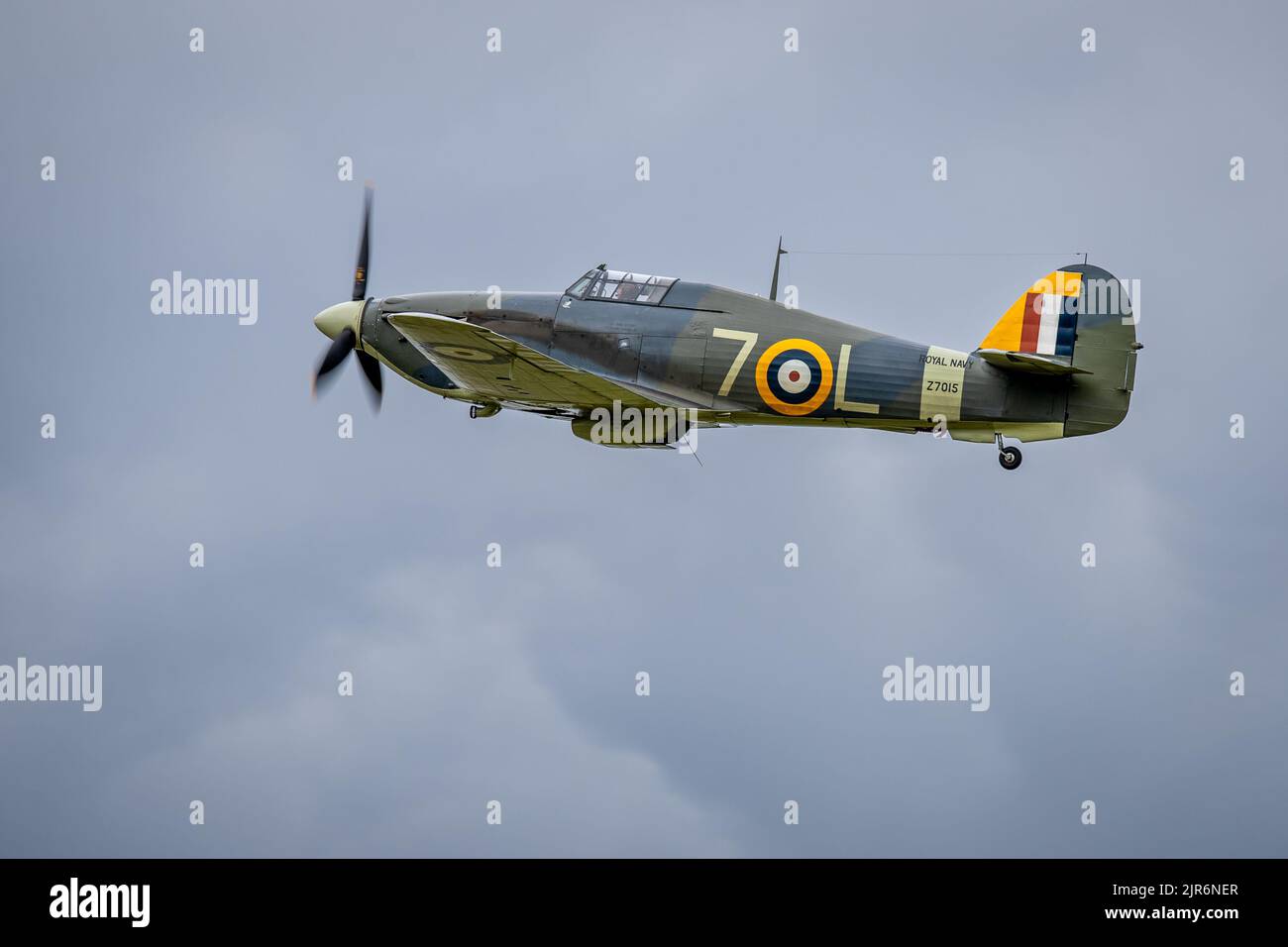 1941 Hawker Sea Hurricane ‘Z7015’ airborne at the Fly Navy Airshow held at Shuttleworth on the 3rd July 2022 Stock Photo
