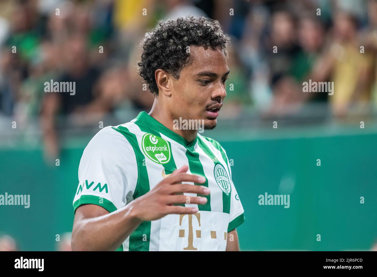 BUDAPEST, HUNGARY - OCTOBER 27: Ryan Mmaee of Ferencvarosi TC controls the  ball during the UEFA Europa League group H match between Ferencvarosi TC  and AS Monaco at Ferencvaros Stadium on October