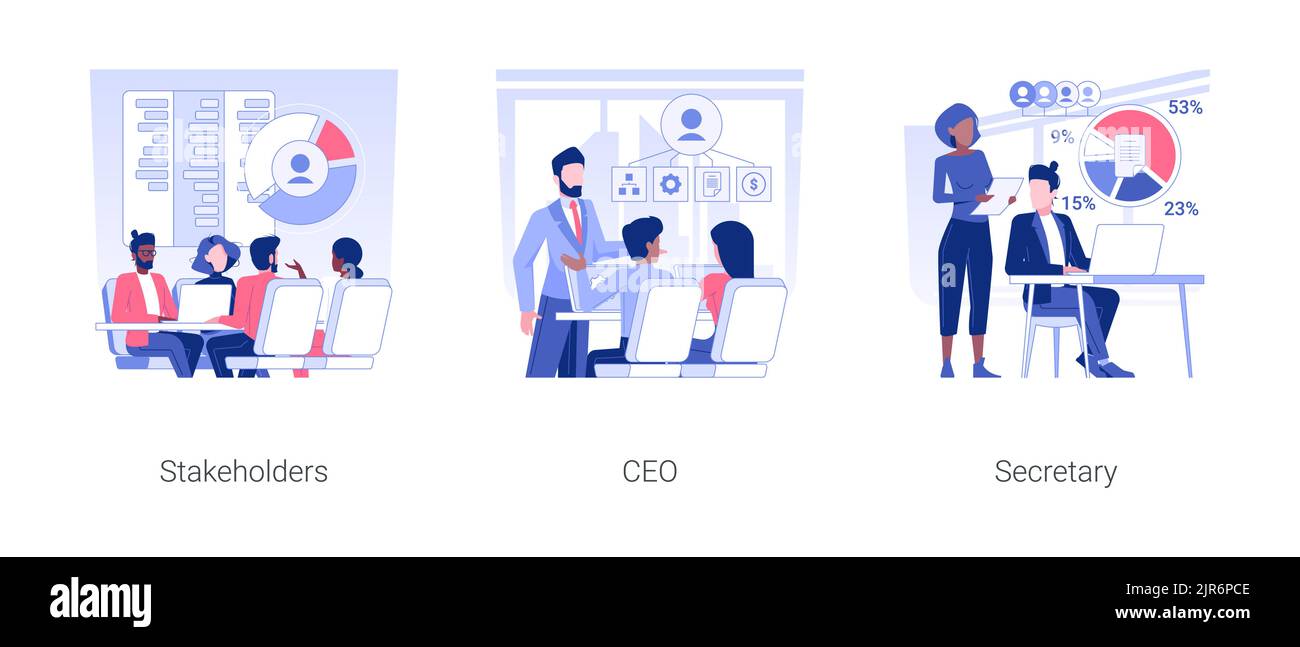 Board of directors isolated concept vector illustration set. Stakeholders discuss business