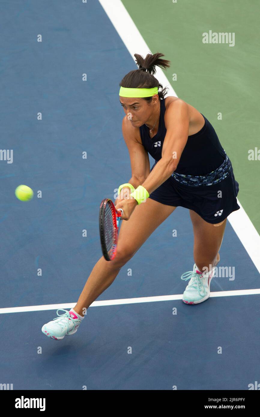 Mason, Ohio, USA. 21st Aug, 2022. Caroline Garcia plays a ball against opponent Petra Kvitova in the finals. Garcia won 6-2, 6-4 during the Western and Southern Open tennis tournament. (Credit Image: © Wally Nell/ZUMA Press Wire) Stock Photo