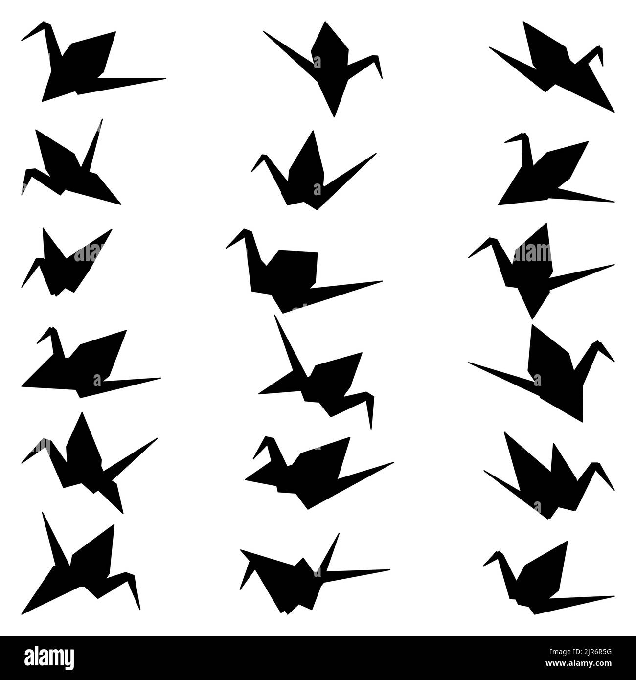 Set of origami crane vector silhouette illustration icon isolated on white background. Japanese