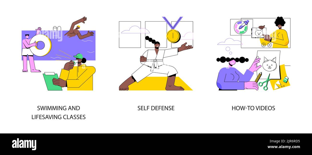 Personal training abstract concept vector illustration set. Swimming