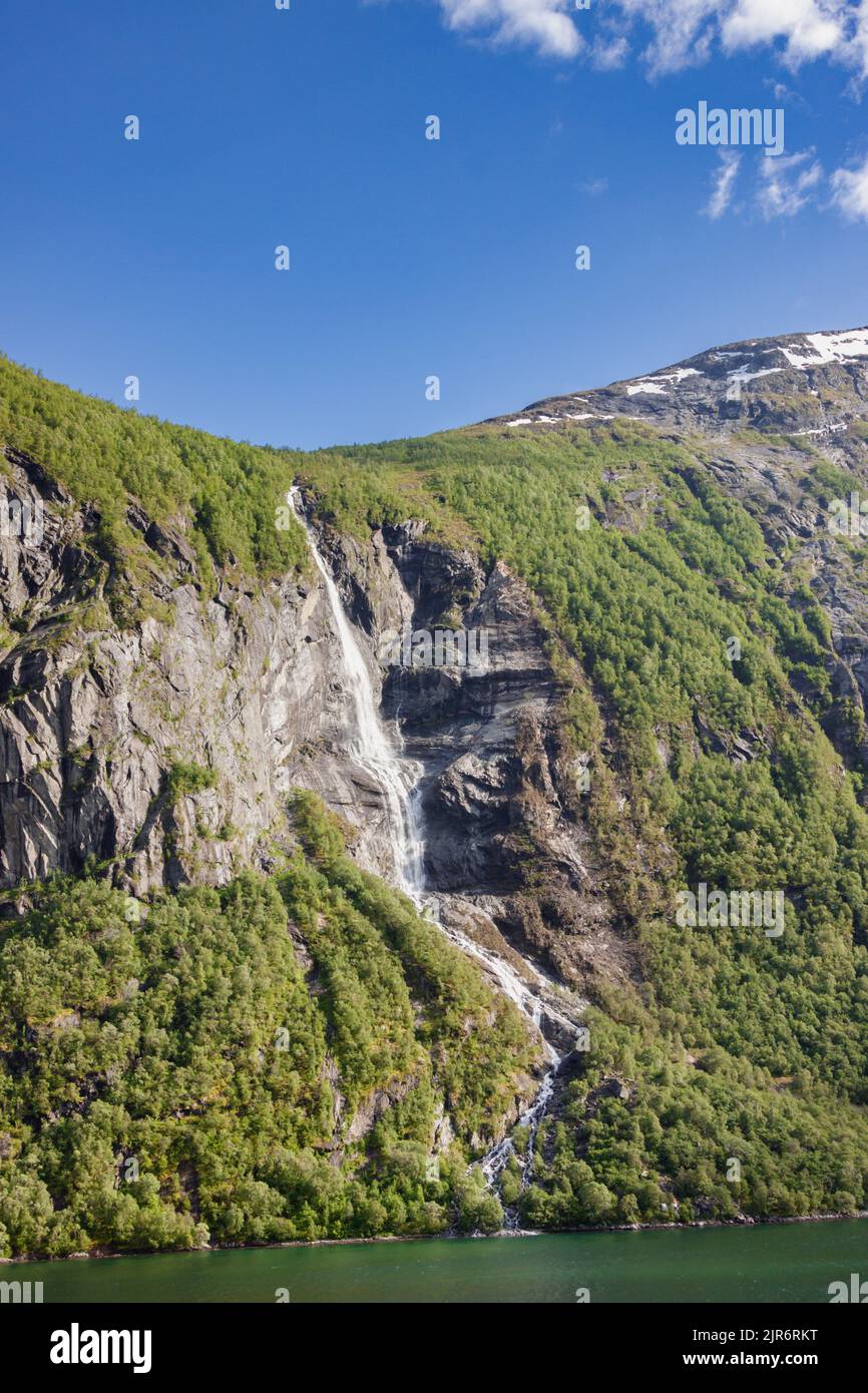 Beautiful and imposing Norwegian fjord in spring with its waterfalls. Stock Photo
