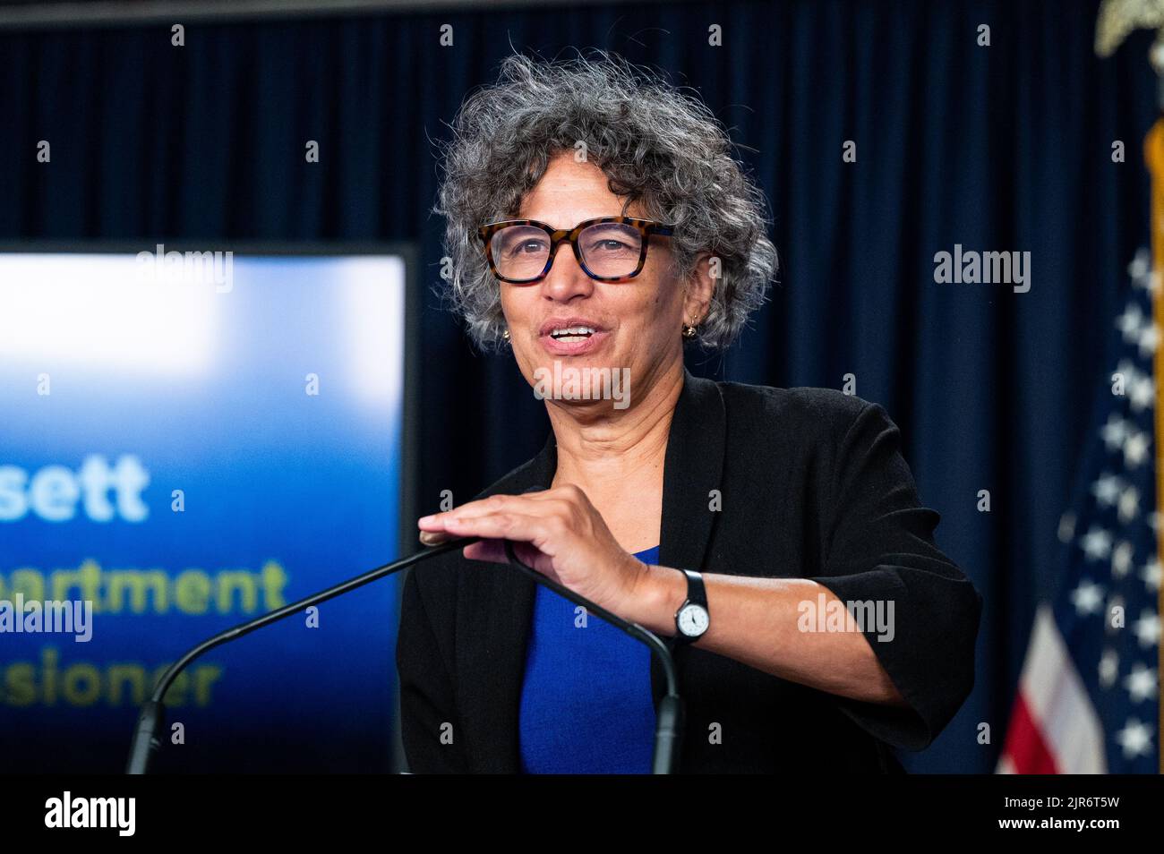 New York, United States. 22nd Aug, 2022. Dr. Mary Bassett, Commissioner, New York State Department of Health, speaks at a press briefing about COVID-19 and Monkeypox. Credit: SOPA Images Limited/Alamy Live News Stock Photo