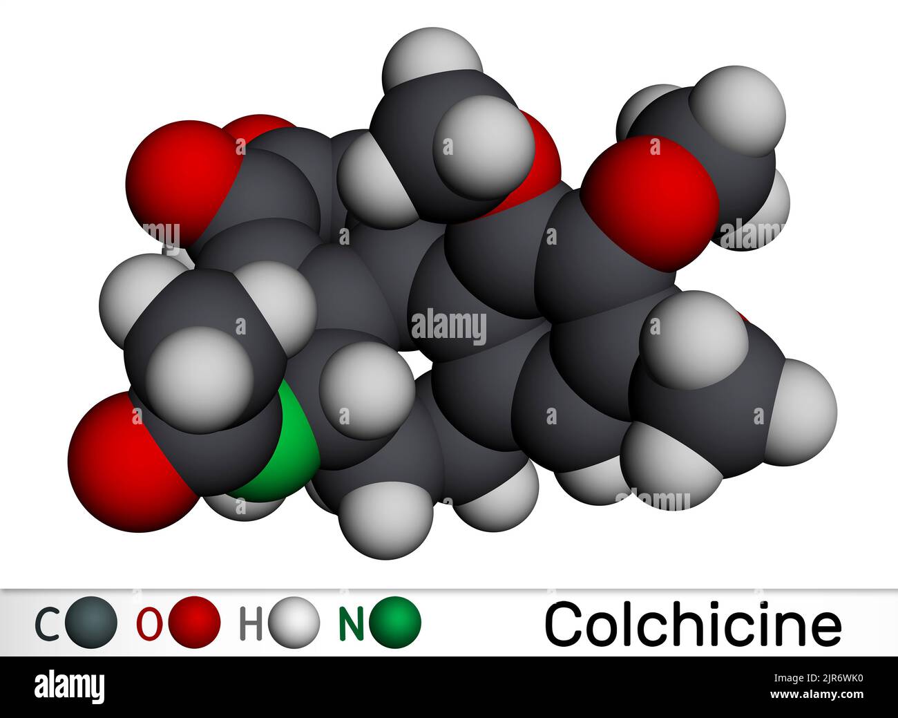 Colchicine molecule. It is alkaloid with antigout and anti