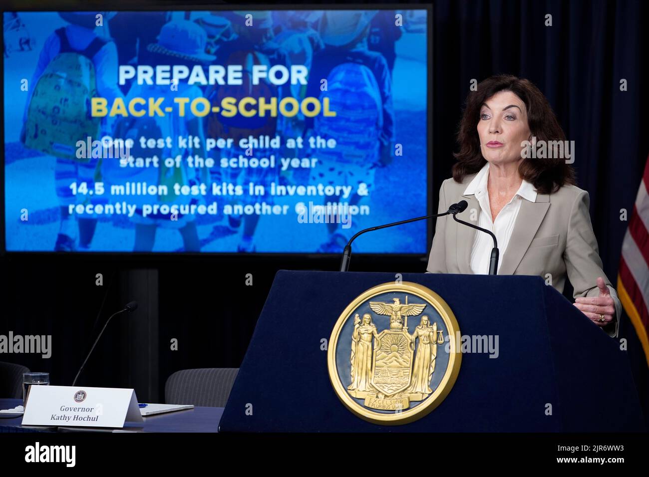 New York State Governor Kathy Hochul speaks during a health department ...