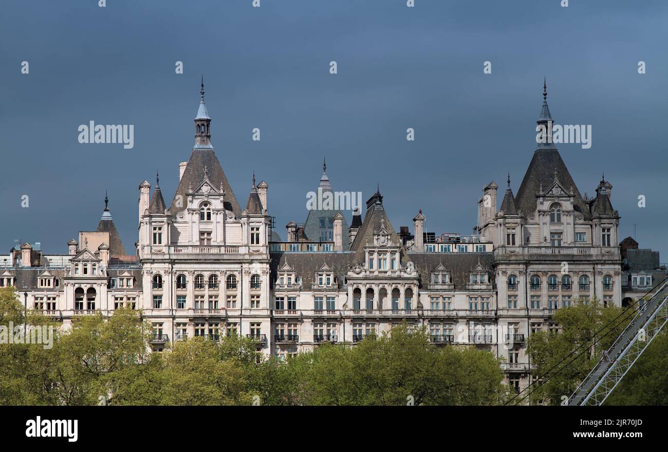 Top Of The Royal Horseguards Hotel Lit By The Evening Sun Owned By Guoman Hotels Viewed From The South Bank Of The River Thames London UK Stock Photo