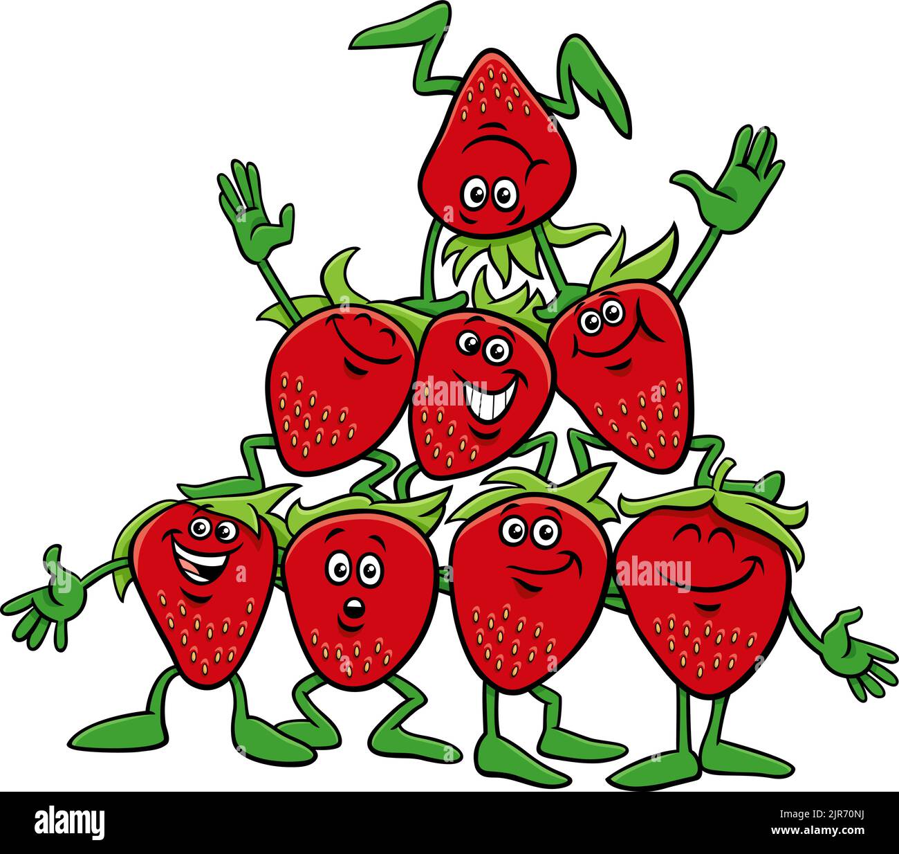 Cartoon illustration of happy strawberries or wild strawberries comic characters group Stock Vector