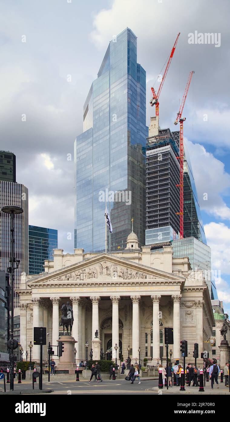 The Royal Exchange Building And The TwentyTwo Skyscraper At  22 Bishopsgate, London UK. Concept Of Old And Modern Stock Photo